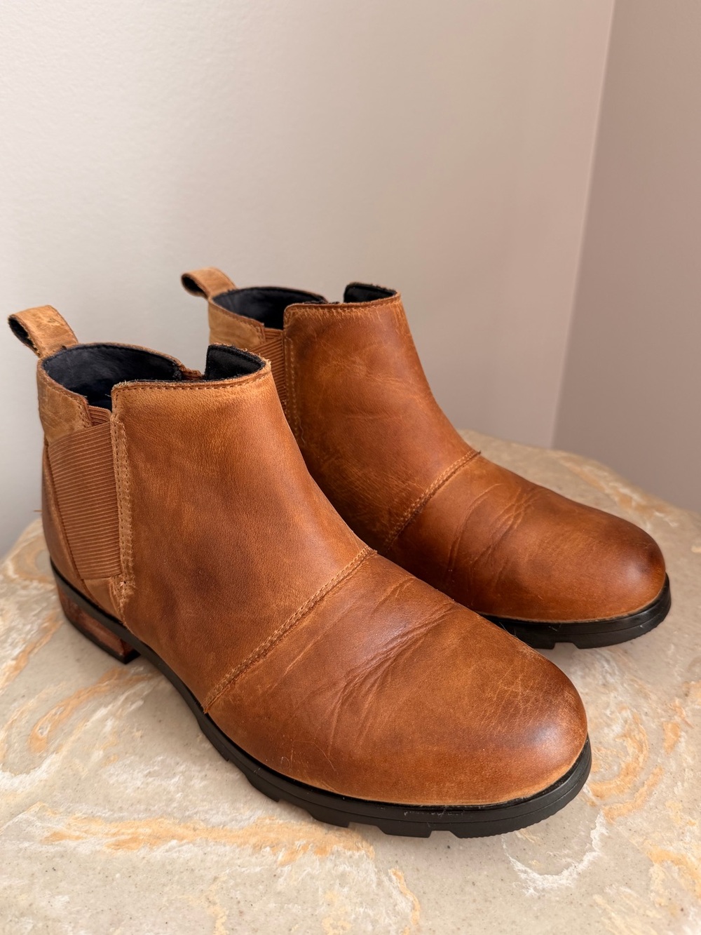 Sorel Women’s 8.5 US / 6.5 UK Emelie Chelsea Waterproof Boots Leather Tan Brown